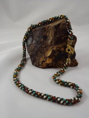N-13 Brown, Pearly White, Orange, & Matte Turquoise Russian Spiral Rope Necklace N-13 Brown, Pearly White, Orange, & Matte Turquoise Russian Spiral Rope Necklace