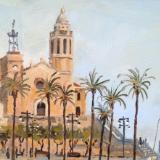 Iglesia de San Bartolomé y Santa Tecla, Sitges, Spain, oil on wood, 6x8 ins