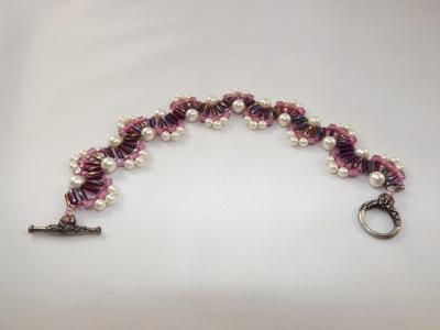 B-13 pink, purple, and pearl wave bracelet