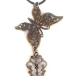 18" black cord necklace with butterfly and key pendant 