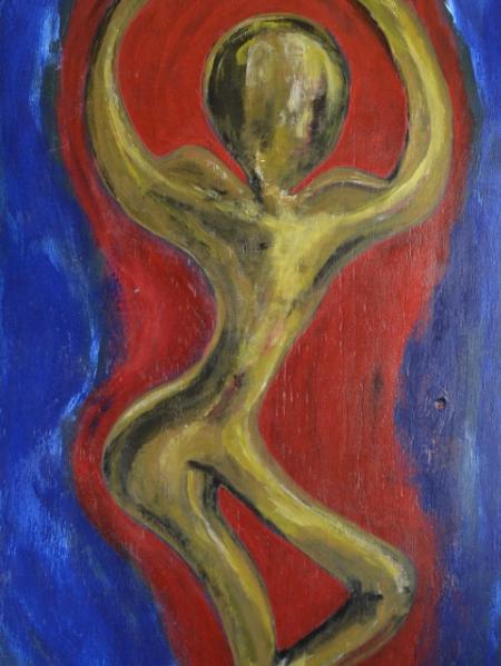 Alien woman 19.5" x 36"acrylic on wood