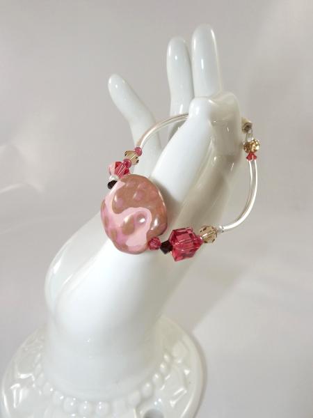 B-111 pink & cocoa brown Kazuri bead bracelet