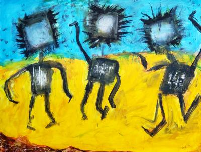 Three Television Heads, without a care, party all day and night. Three Television Heads, without a care, party all day and night.