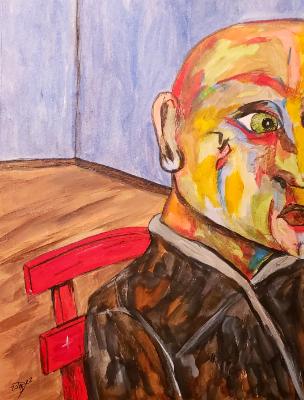 In a room as empty as his life, he spends his days staring out an unwashed window. In a room as empty as his life, he spends his days staring out an unwashed window.