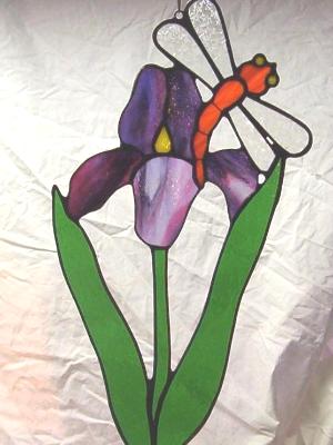 Iris and Dragonfly ~ Large Sun Catcher Iris and Dragonfly ~ Large Sun Catcher