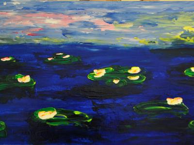 Water Lilies 3 15 X 30 Acrylic on Canvas board Embellished prints available 