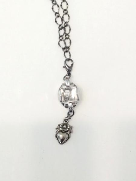 18" chain necklace with Vintage Watch Locket with Heart  charm