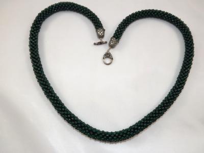 N-31 Dark Forest Green Crocheted Rope Necklace