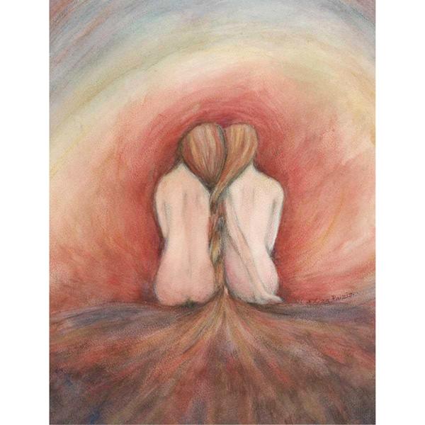 The Fire original painting of two friends sisters or gemini twin souls