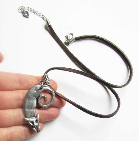 Cat pewter pendant necklace original cat jewelry by Liza Paizis