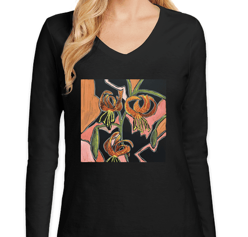“Leopard Lilies” on women’s t-shirt