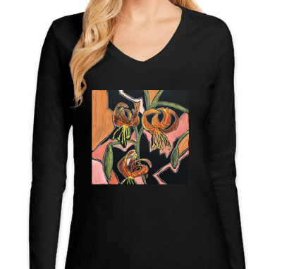“Leopard Lilies” on women’s t-shirt