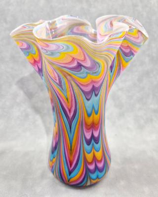 #05282608 Vase Rainbow Feather Wave 9.75''X7.5''WX4''B $150.00
