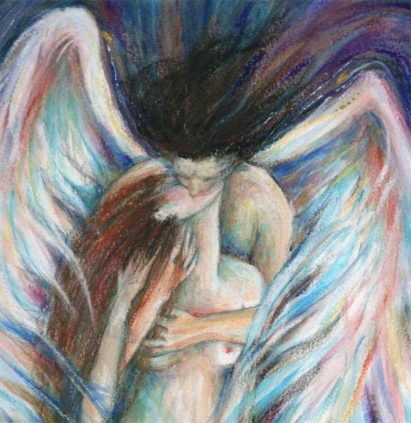 Angel's Kiss romantic art print of two embracing lovers Angel Love