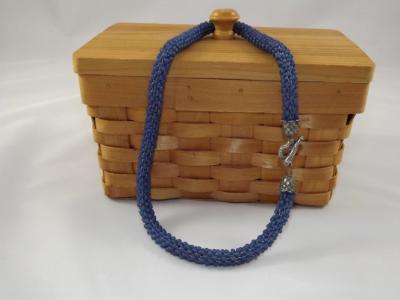 N-56 Matte Slate Blue Crocheted Rope Necklace