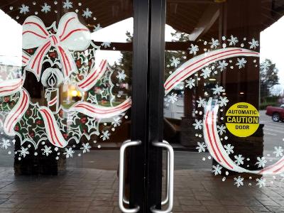 Red and white door wreath