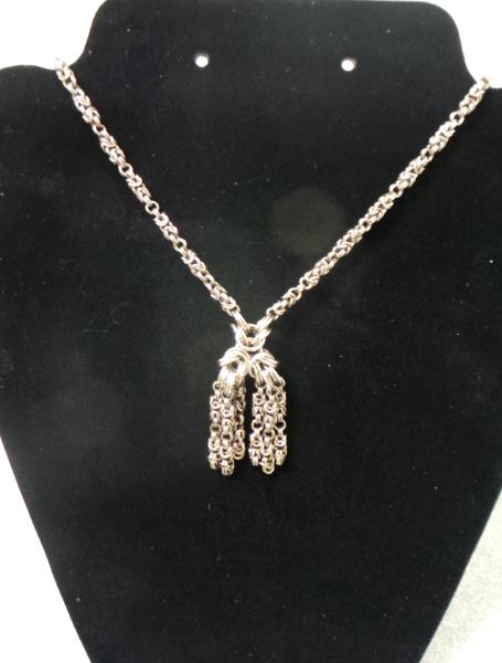 Gunmetal Byzantine chain necklace with chain pendant