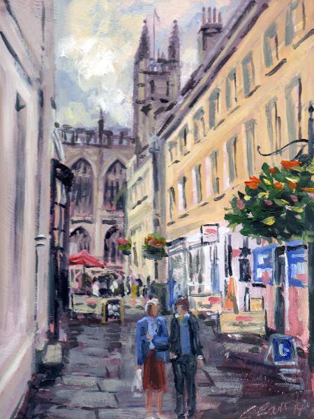 Church Street, 6x8 ins, oils.