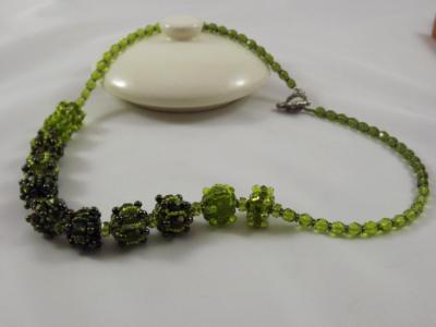 N-38 Shades of Olive Green Beaded Bead Necklace