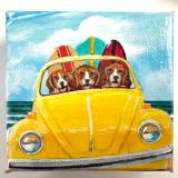 THREE BEAGLES IN A BUG
