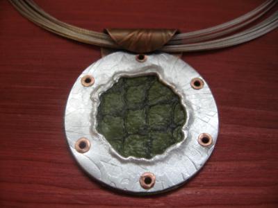 14-071 Copper, Sterling and Tilapia Leather Pendant