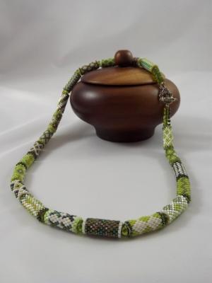 N-26 Shades of Green Bead Tube Necklace N-26 Shades of Green Bead Tube Necklace