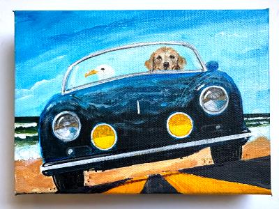 GOLDEN RETRIEVER AND HIS GULLFRIEND  FLY TO THE BEACH 