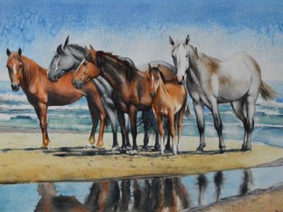 The Outher Banks horses, 38cm x 56cm, 2021 The Outher Banks horses, 38cm x 56cm, 2021