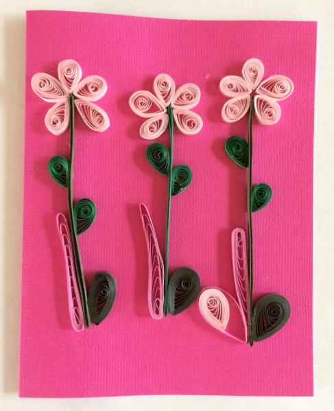 Pink Flowers 2 quilled greeting card