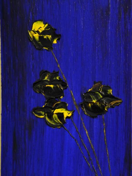 Flowers on Primary Color Series (1 of 3) 15 X 30 Acrylic on Canvas board Embellished prints available  Flowers on Primary Color Series (1 of 3) 15 X 30 Acrylic on Canvas board Embellished prints available