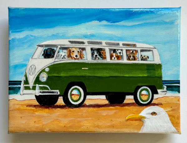 BUSLOAD OF DOGS MEET MR. SEAGULL