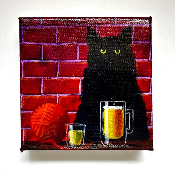 BLACK CAT DRINKING WITH HIS THERAPIST