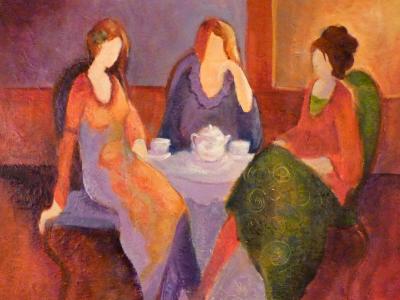 Tea and Talk Inspired by Itzhak Tarkay ~ 18" x 24"