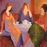 Tea and Talk Inspired by Itzhak Tarkay ~ 18" x 24"