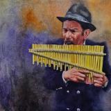 Portrait of a street panflute player, 38cm x 56cm, 2020