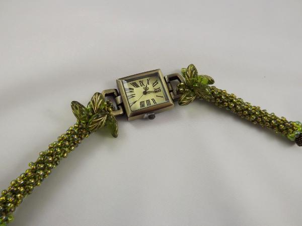 W-1 Watch with Olive Green Crocheted Rope Band