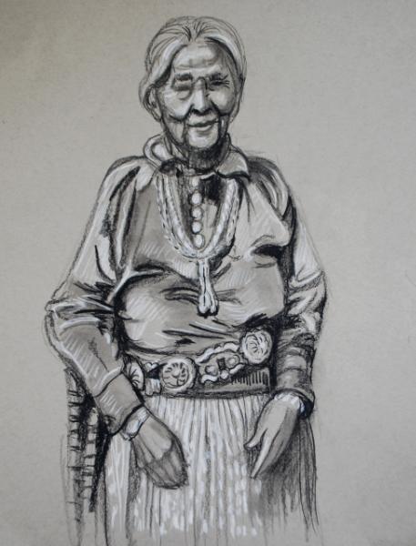 Native American Woman with Silver Belt