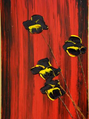 Flowers on Primary Color Series (1 of 3) 15 X 30 Acrylic on Canvas board Embellished prints available Flowers on Primary Color Series (1 of 3) 15 X 30 Acrylic on Canvas board Embellished prints available