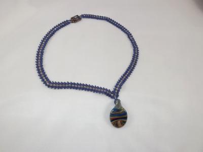 N-68 Slate Blue St. Petersberg Chain Necklace with Lampwork Pendant