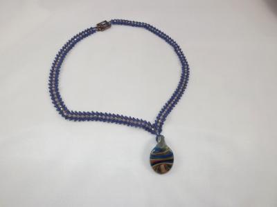 N-68 Slate Blue St. Petersberg Chain Necklace with Lampwork Pendant N-68 Slate Blue St. Petersberg Chain Necklace with Lampwork Pendant