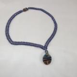 N-68 Slate Blue St. Petersberg Chain Necklace with Lampwork Pendant