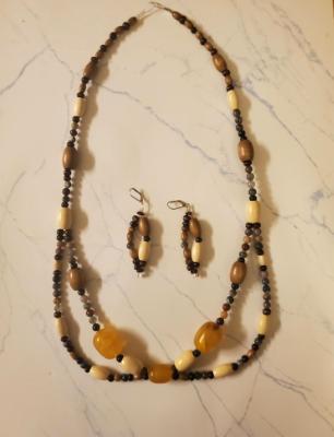 Various shades of Agate stone with Wooden and Imitation Amber beads