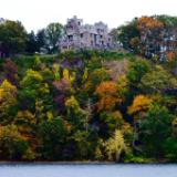 Gillette Castle atop a colorful autumn hill