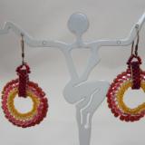 E-35 Dark Red & Gold Beaded Medallion Earrings