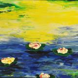 SOLD  Large Water Lilies 20 x 24 Acrylic on Canvas board Embellished prints available 