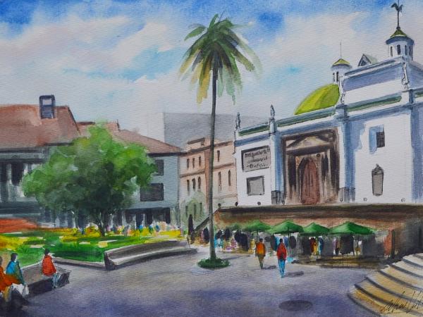 Plein air watercolor view of Quito, 35cm x 50cm, 2018