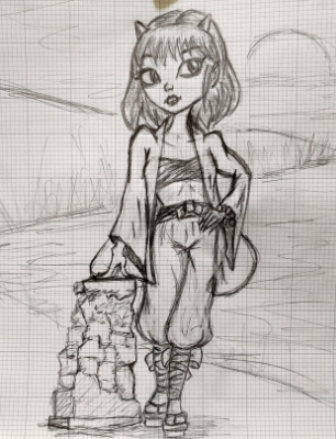 Demon at the Sanzu River, pencil on paper, 5.5x8. 2020. Demon at the Sanzu River, pencil on paper, 5.5x8. 2020.