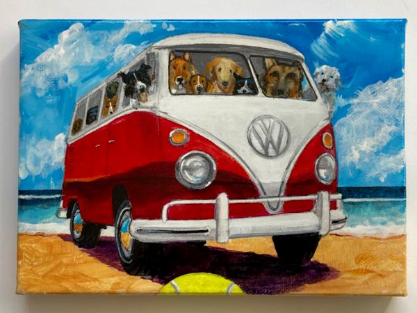BUSFULL OF DOGS ON THE BEACH 