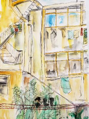 The view through the window in front room at my guest house in the Mouraria district, Lisbon, Portugal. The view through the window in front room at my guest house in the Mouraria district, Lisbon, Portugal.