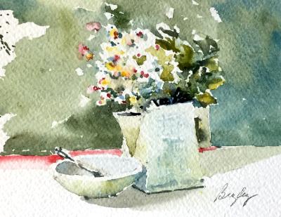 Green Pitcher & White Daisies Green Pitcher & White Daisies